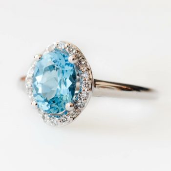 Blue Topaz Diamond Halo Ring