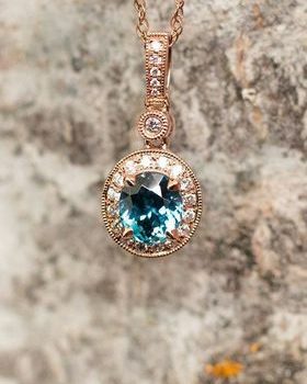 Blue Zircon and Diamond Necklace