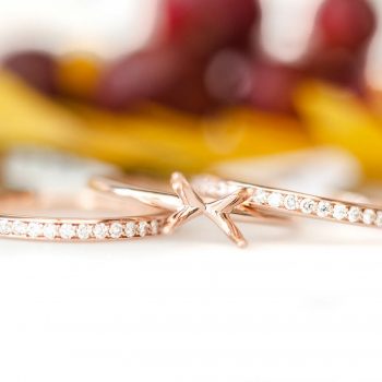 Unset Rose Gold Engagement Ring and Wedding Bands