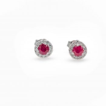 Ruby and Diamond Halo Studs