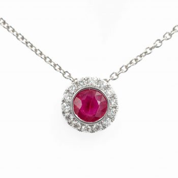 Ruby and Diamond Halo Slider Necklace