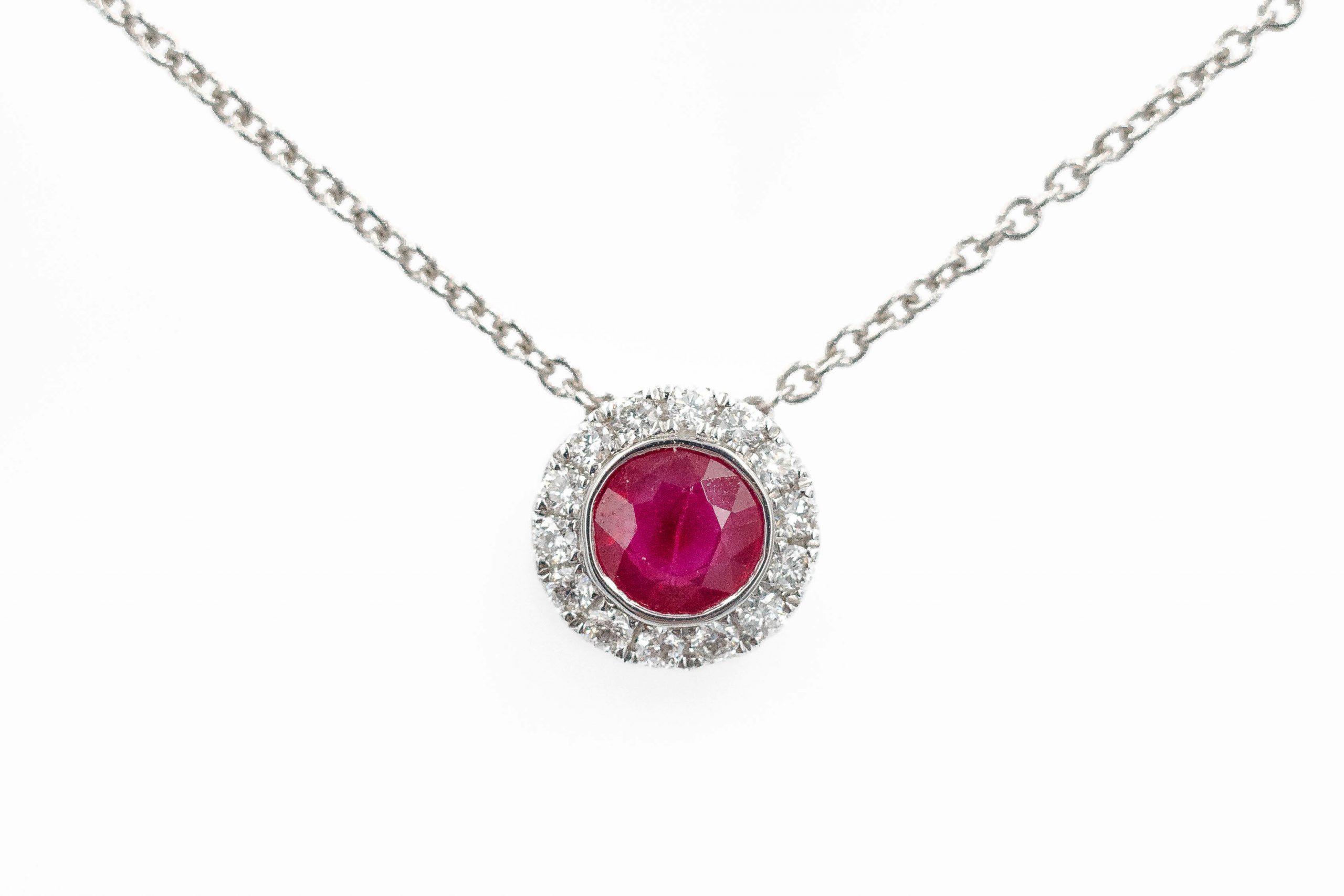 Ruby and Diamond Halo Slider Necklace