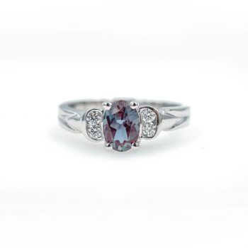 Created Alexandrite and Diamond Ring