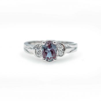 Created Alexandrite and Diamond Ring