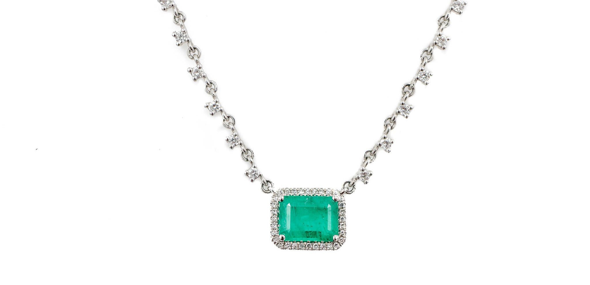 Spark .79ctw Emerald and Diamond Pendant Necklace White Gold - State St.  Jewelers