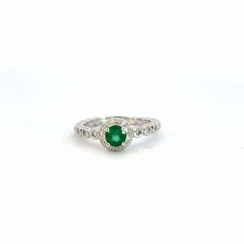 Emerald and Diamond Halo Ring
