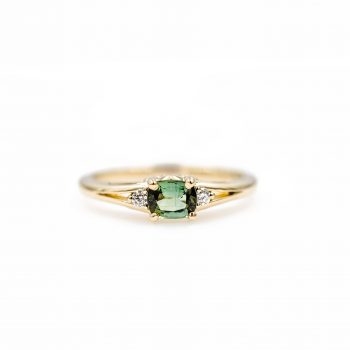 Green Maine tourmaline and diamond ring