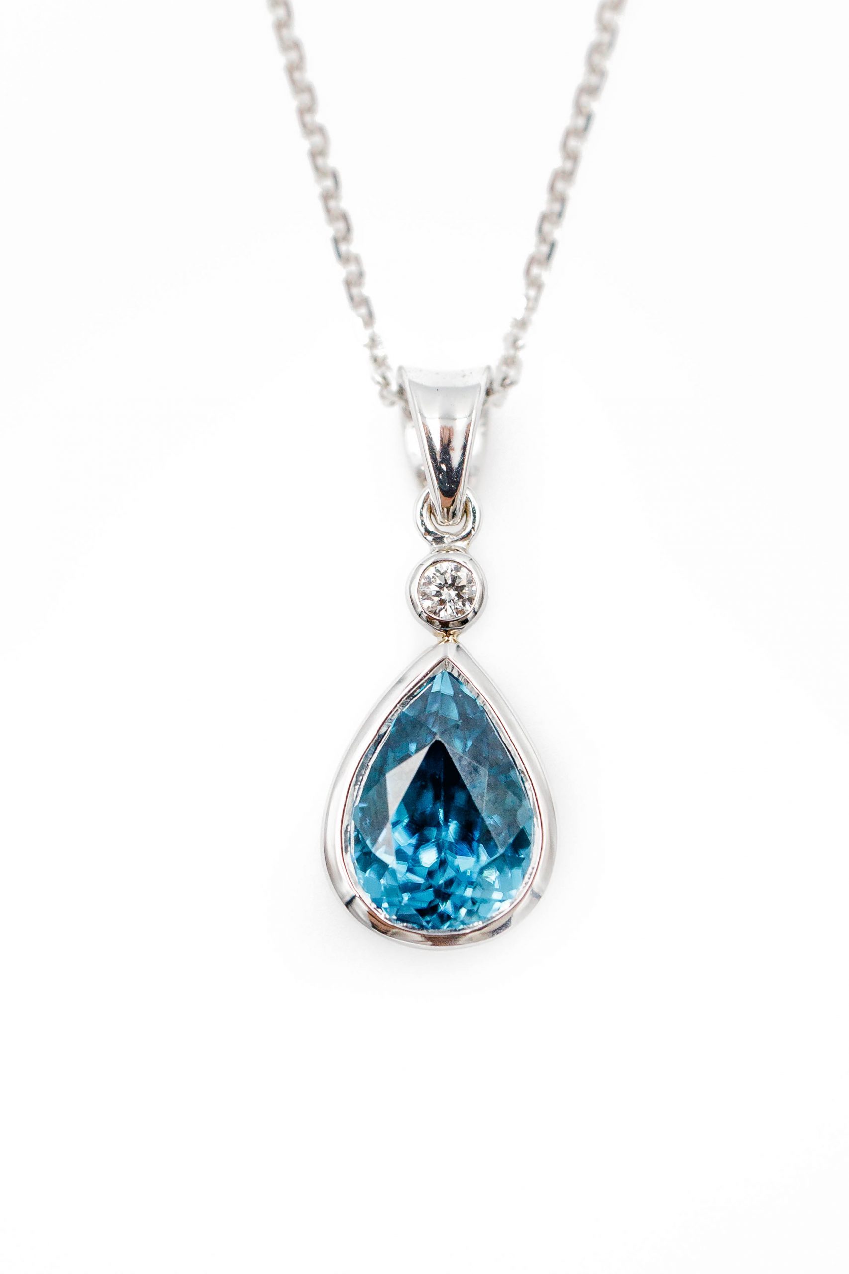 Blue Zircon and Diamond Pendant - Designs by Aaron
