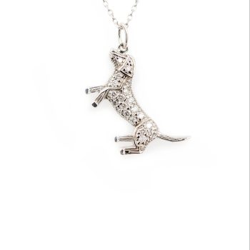White gold and diamond dog necklace