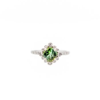 Green Maine tourmaline engagement ring