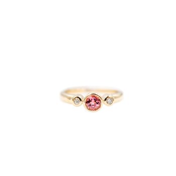 3 stone Maine tourmaline and diamond ring