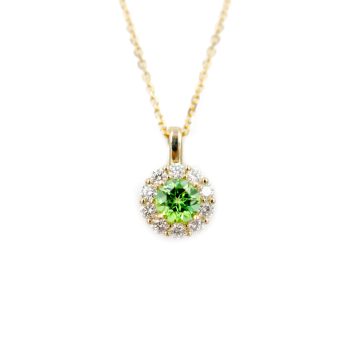 Green Maine tourmaline and diamond halo pendant