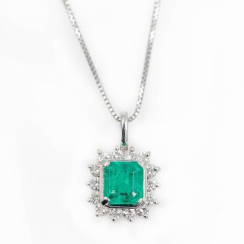 Platinum Emerald and Diamond Necklace