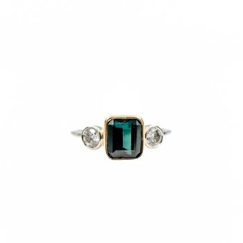 Blue Maine tourmaline and diamond ring