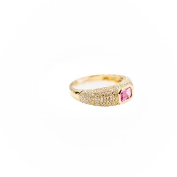 Pink Sapphire and Pave Diamond Ring