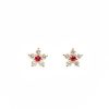 Ruby and Diamond Flower Earrings