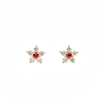 Ruby and Diamond Flower Earrings