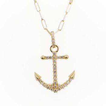 Diamond anchor pendant on a paperclip chain