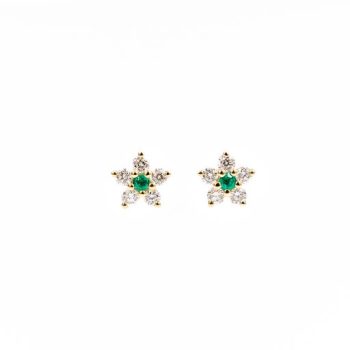 Emerald and Diamond Flower Earrings