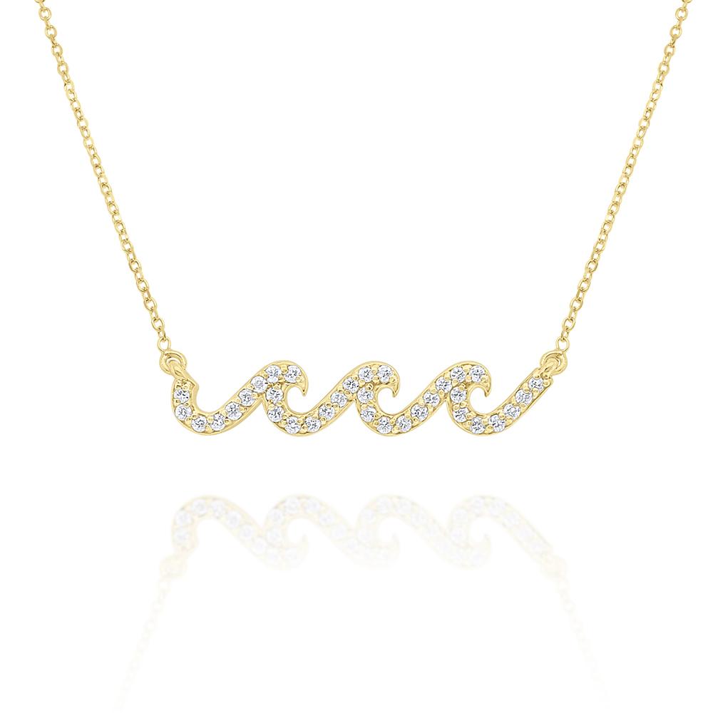 Gold and Diamond Wave Necklace