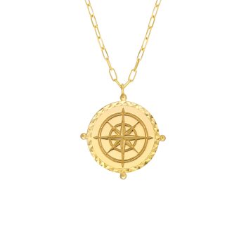 Compass Medallion Paper Clip Chain Necklace