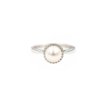 Pearl and Diamond Halo Ring