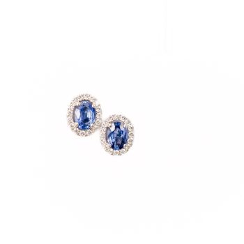 Sapphire Stud Earrings with Diamond Halo