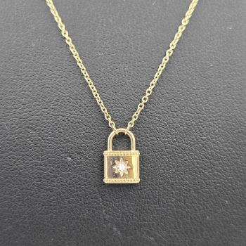 Gold and diamond lock necklace