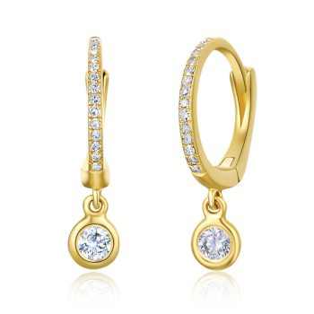 Bezel Diamond Drop Huggie Earrings
