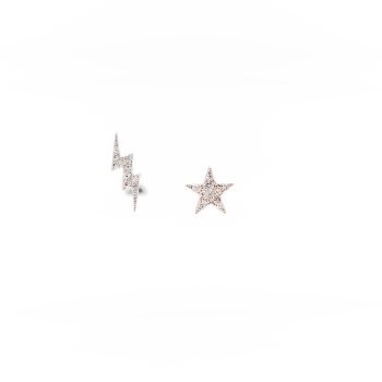 Star and lightning diamond stud earrings
