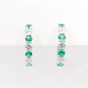 Emerald and diamond huggies