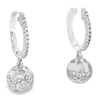Diamond and satin white gold spinner earring