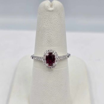 Ruby ring with diamond halo