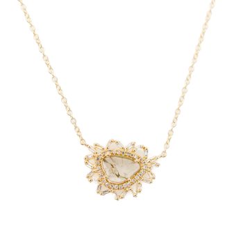 Diamond slice necklace with diamond halo