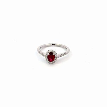 Ruby ring with diamond halo