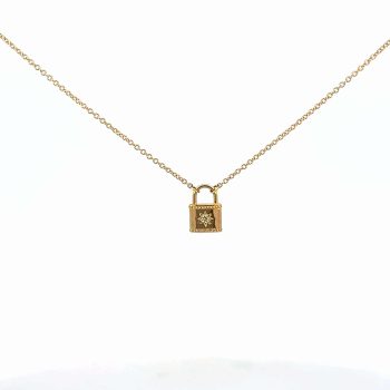 Gold and diamond lock necklace