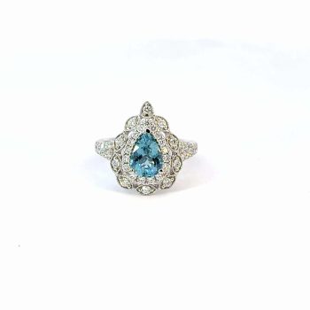 Vintage-Style Aquamarine & Diamond Halo Ring