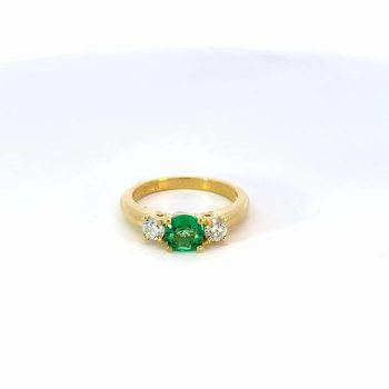 Emerald and Diamond 3 Stone Ring