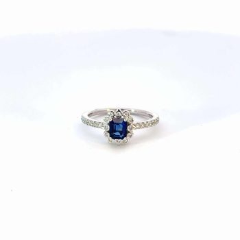 Sapphire and Diamond Halo Ring