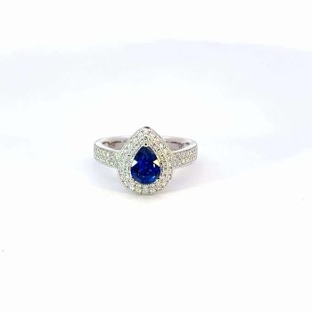 Pear-Cut Sapphire and Diamond Halo Ring