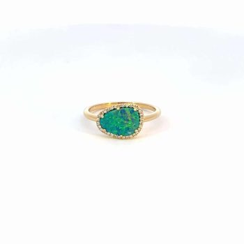 Opal and Diamond Halo Ring