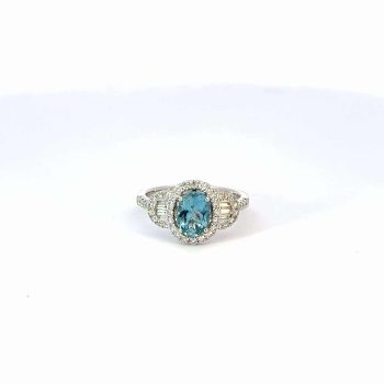 Oval Aquamarine and Diamond Halo Ring