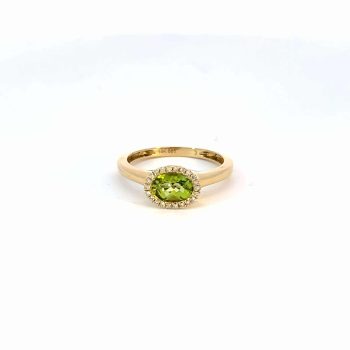 Peridot and Diamond Halo Ring