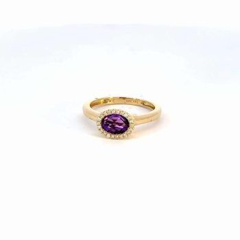 Amethyst and Diamond Halo Ring