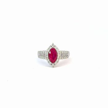 Marquise Ruby and Diamond Halo Ring
