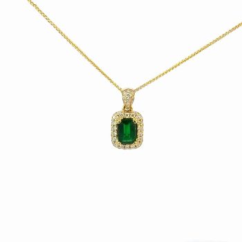 Yellow Gold Emerald Pendant with Diamond Halo