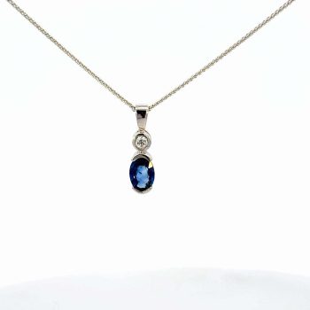 White Gold Oval Sapphire and Diamond Pendant
