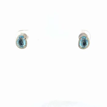 Blue Topaz and Diamond Halo Earrings