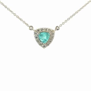 White Gold Necklace with Paraiba Tourmaline and Diamond Halo