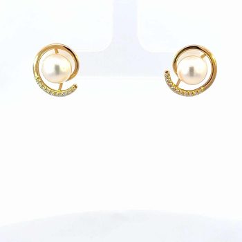 Diamond and Pearl Twist Stud Earrings